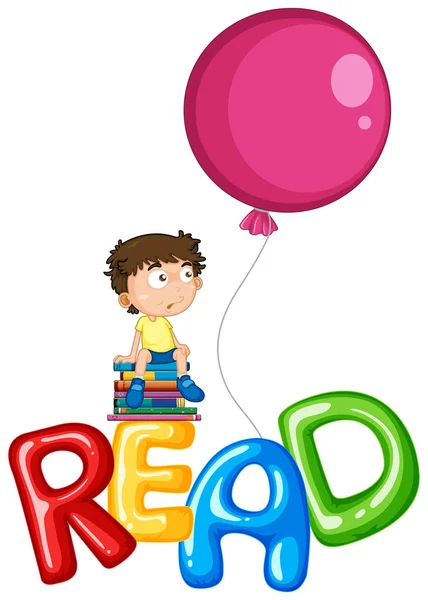 Мальчик и воздушные шары для чтения слова — стоковый вектор