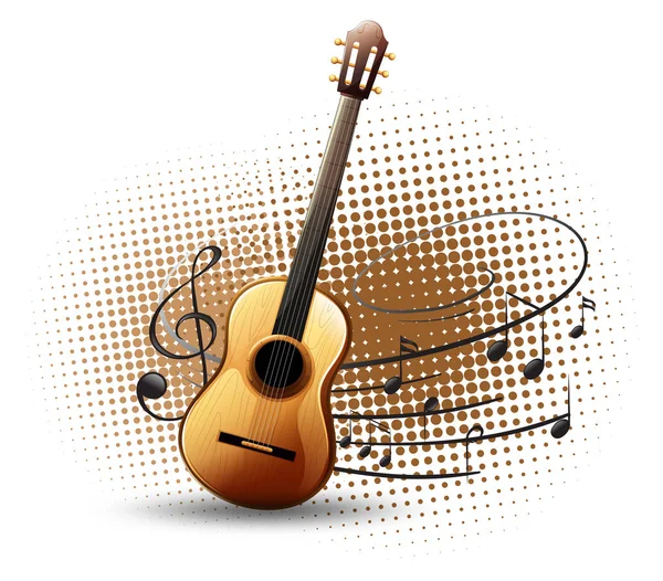 Guitar and musical notes in background — Stock Vector