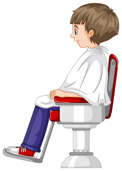 Pequeño niño se sienta en la silla de barbero — Vector de stock