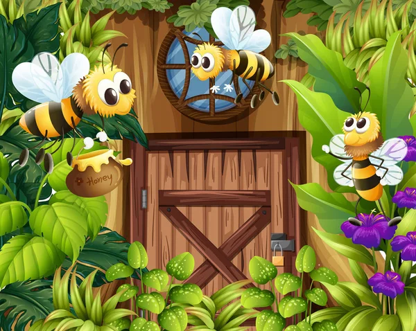 Včely lítají na zahradě Royalty Free Stock Vektory