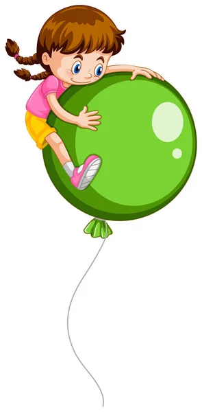 Little girl and giant green balloon — Stock Vector