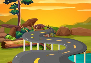 Gün batımında boş yol ile sahne