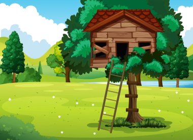 Parkta yaşlı treehouse
