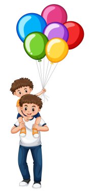 Baba ve oğul balonlar holding