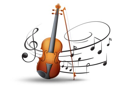 Arka planda keman ve müzik notlar
