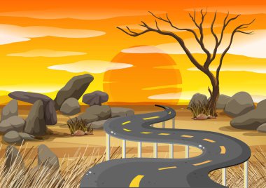 Savana alan gün batımında