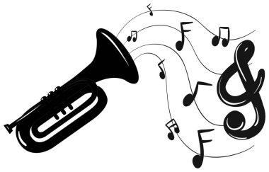 Trompet ve müzik notlar arka planda