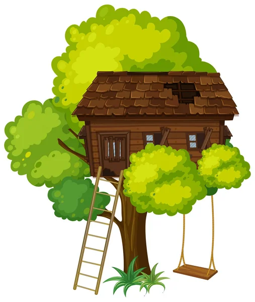 Treehouse med swing på trädet — Stock vektor