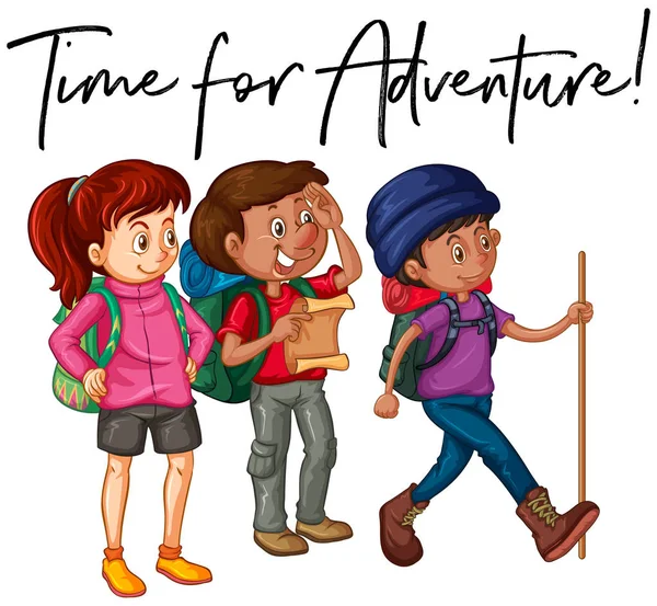 Hora de la frase para la aventura con el grupo de excursionistas — Vector de stock