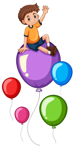 Jongen en kleurrijke ballonnen — Stockvector