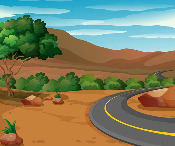 Escena con camino al campo — Vector de stock