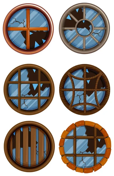 Kırık cam parçaları ile yuvarlak windows — Stok Vektör