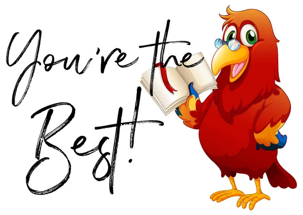 Jsi nejlepší s papoušek čtení knihy frází — Stockový vektor