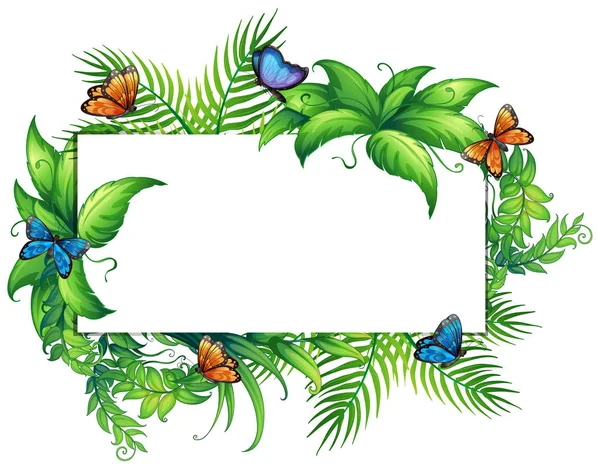 Modèle de bordure avec des papillons et des feuilles — Image vectorielle