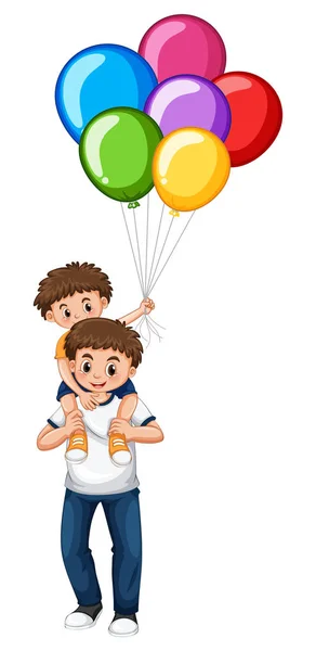 Father and son holding balloons — Stock Vector