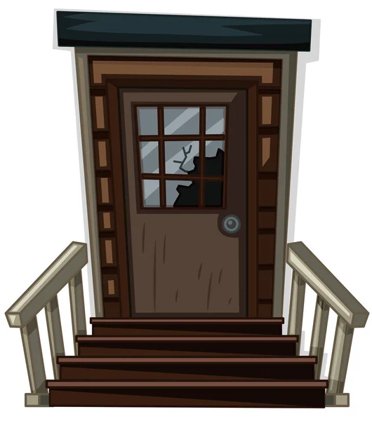 Puerta de madera con ventana rota — Vector de stock