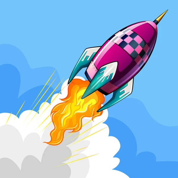 Rocket flying in sky — Stock Vector