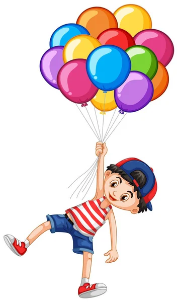 Happy boy and many balloons — Stock Vector