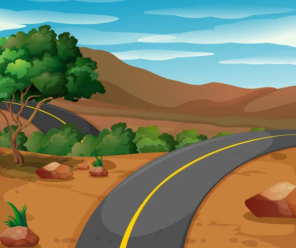 Mountain scene with empty road — Stock Vector