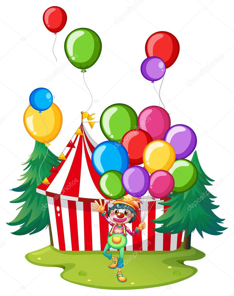 Circus clown with colorful balloons