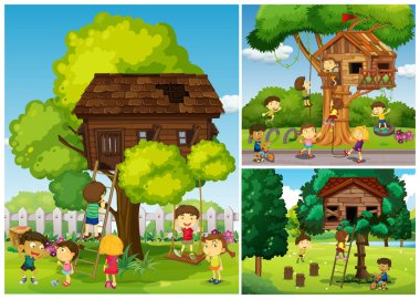Treehouse içinde oynayan çocuk