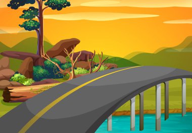 Gün batımında Nehri Köprüsü ile sahne