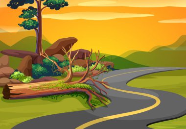 Gün batımında boş yol ile sahne