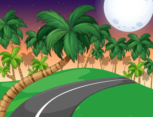 Scene with palm forest at night — Stock Vector