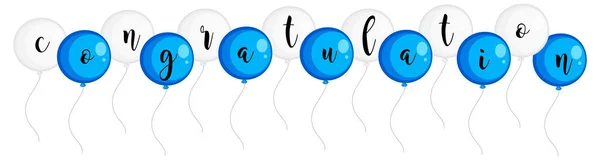 Palavra de congratulação com balões azuis e brancos — Vetor de Stock