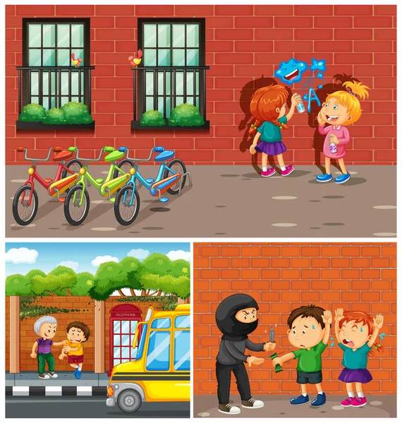 Des enfants commettent des crimes dans le quartier — Image vectorielle