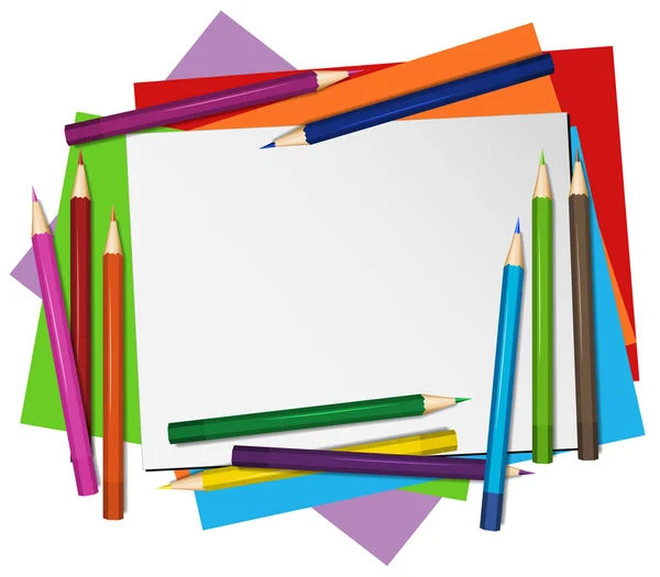 Blanco papier en kleur potloden in achtergrond — Stockvector