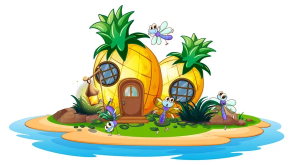 Ananas casa sull'isola — Vettoriale Stock