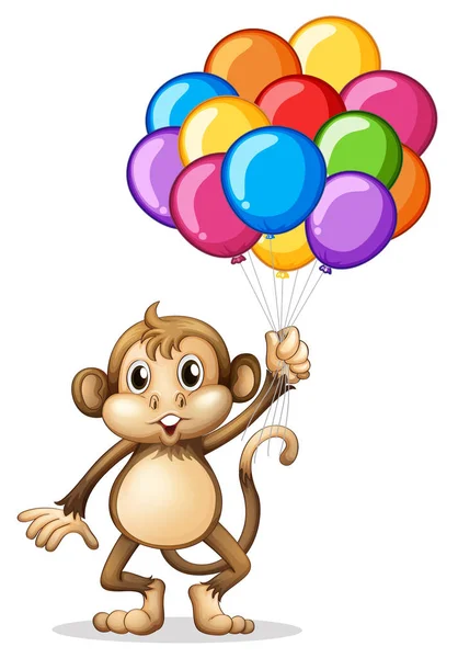 可爱的猴子，五颜六色的气球 — 图库矢量图片