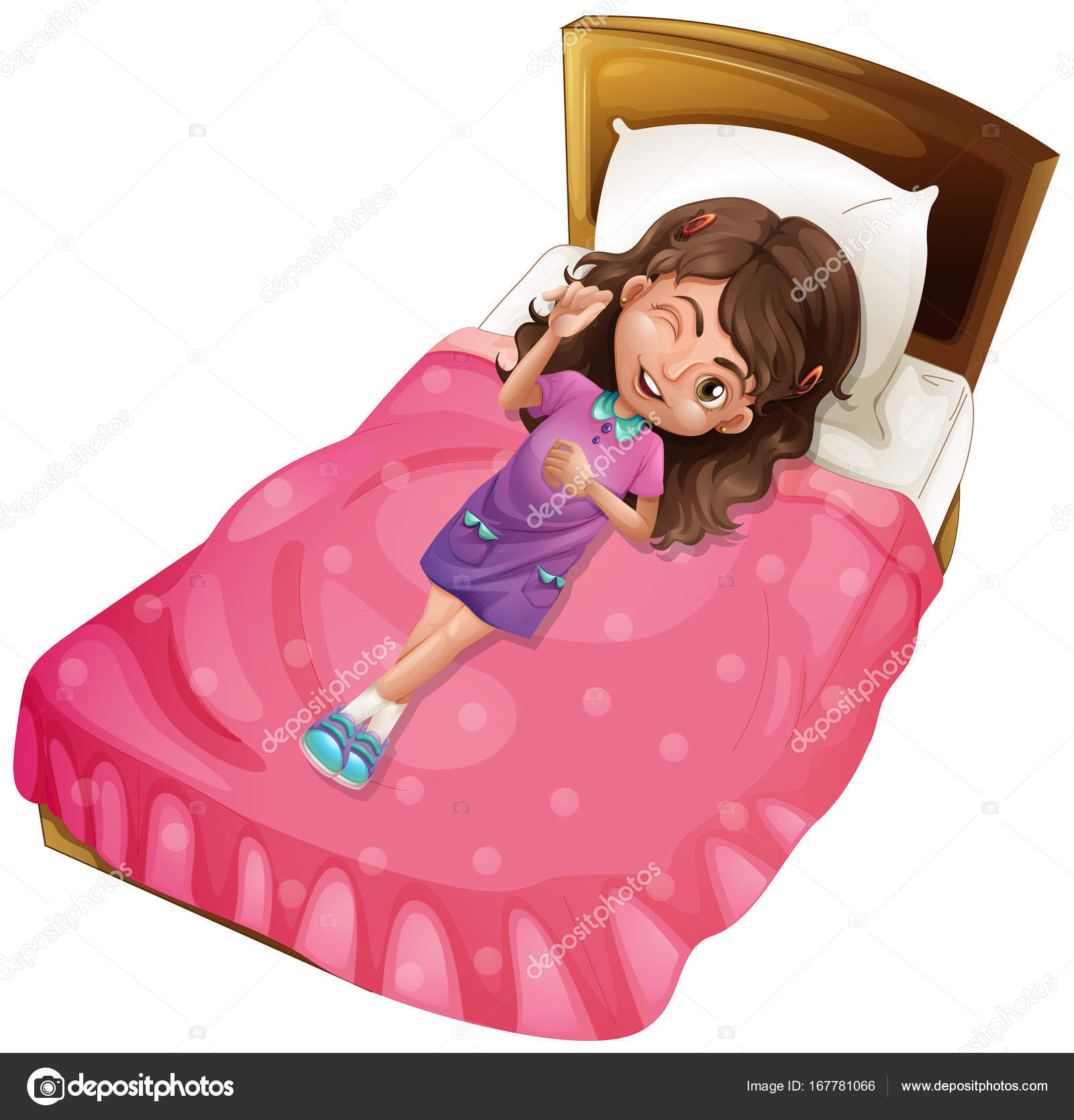 ピンクのベッドの上に横たわる幸せな女の子 ストックベクター C Interactimages ピンクのベッドの上に横たわる幸せな女の子 ストックベクター C Interactimages