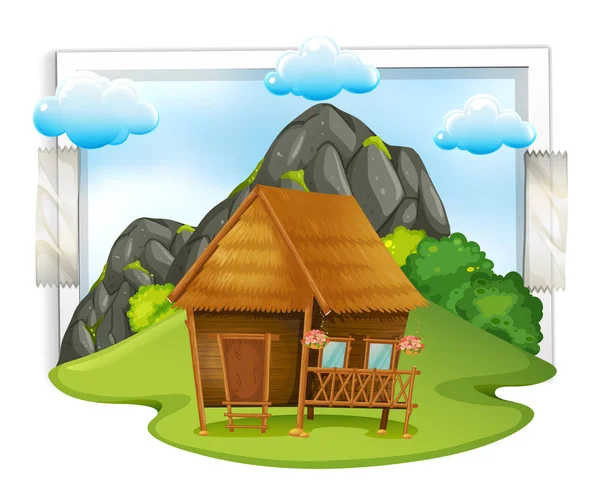 Wooden cabin in the field — Stock Vector