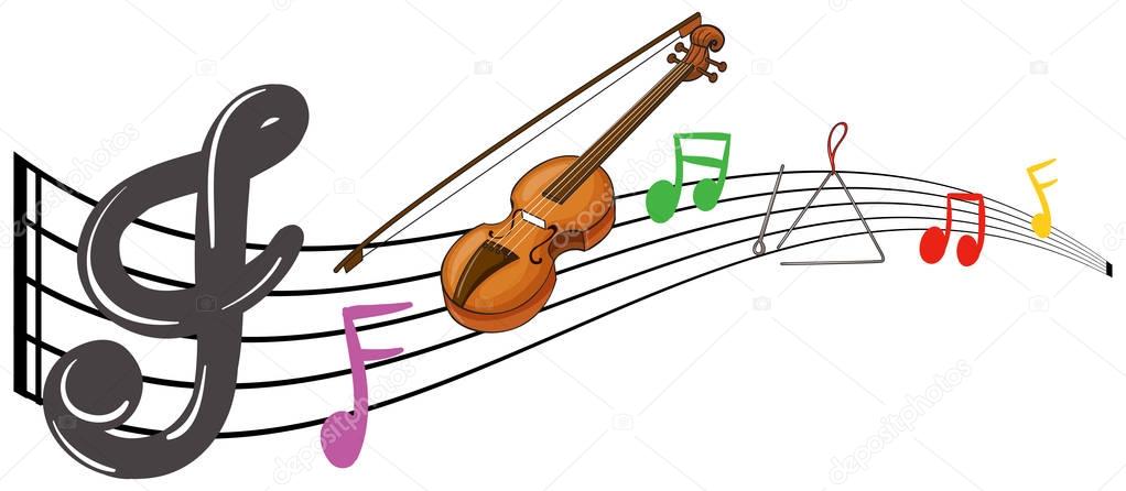 Violin and music notes on white background