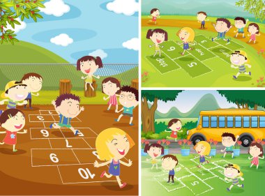 Seksek oynarken Çocuk Bahçesi perde