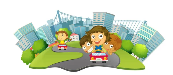 Children riding cars in the city park — Stock Vector