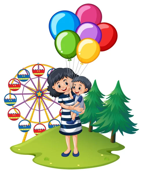 Mother and son at fun park — Stock Vector