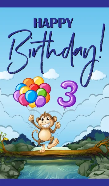 Cartão de aniversário feliz para três anos de idade —  Vetores de Stock