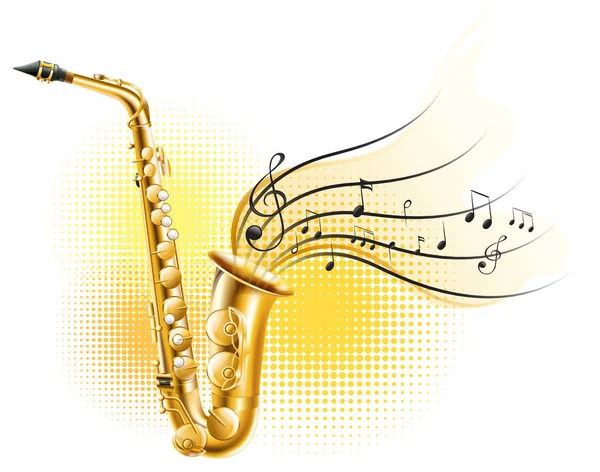 Müzik notaları ile klasik saksafon — Stok Vektör