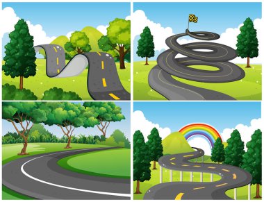 Park ve boş yollar dört sahneleri