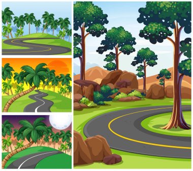 Yollar ve orman ile dört sahneleri