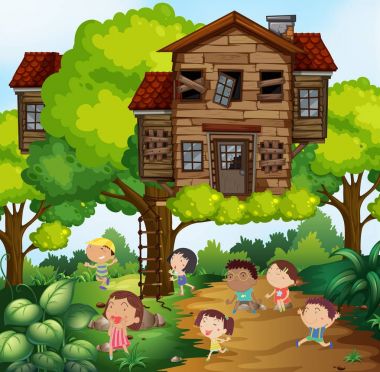 Çocuk ve treehouse Park