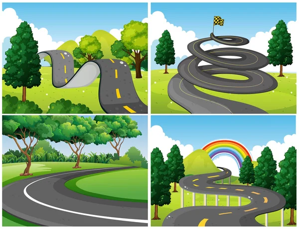 Park ve boş yollar dört sahneleri