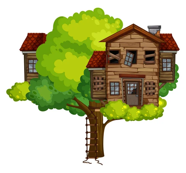 Old treehouse on the tree — Stock Vector