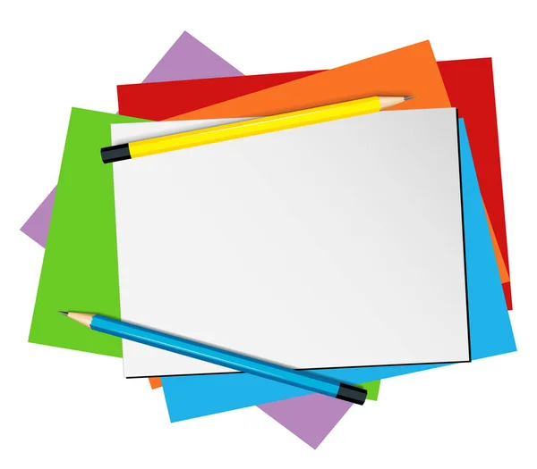 色の紙と鉛筆と紙のテンプレート — ストックベクタ