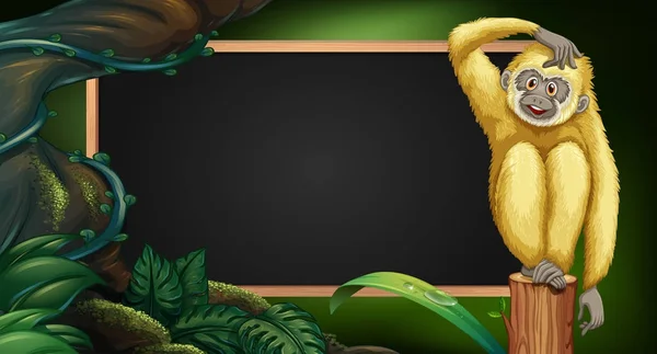 Gabarit bordure avec gibbon dans le bois — Image vectorielle