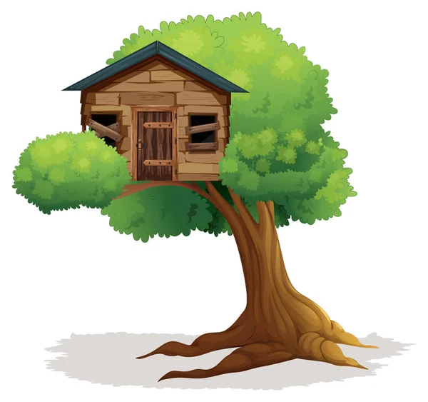 Houten treehouse op de boom — Stockvector
