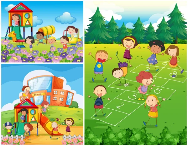Happy kids playing in playground — Stock Vector